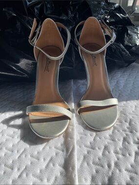 Anne Michelle Silver Open-Toe Ankle-Strap Heels